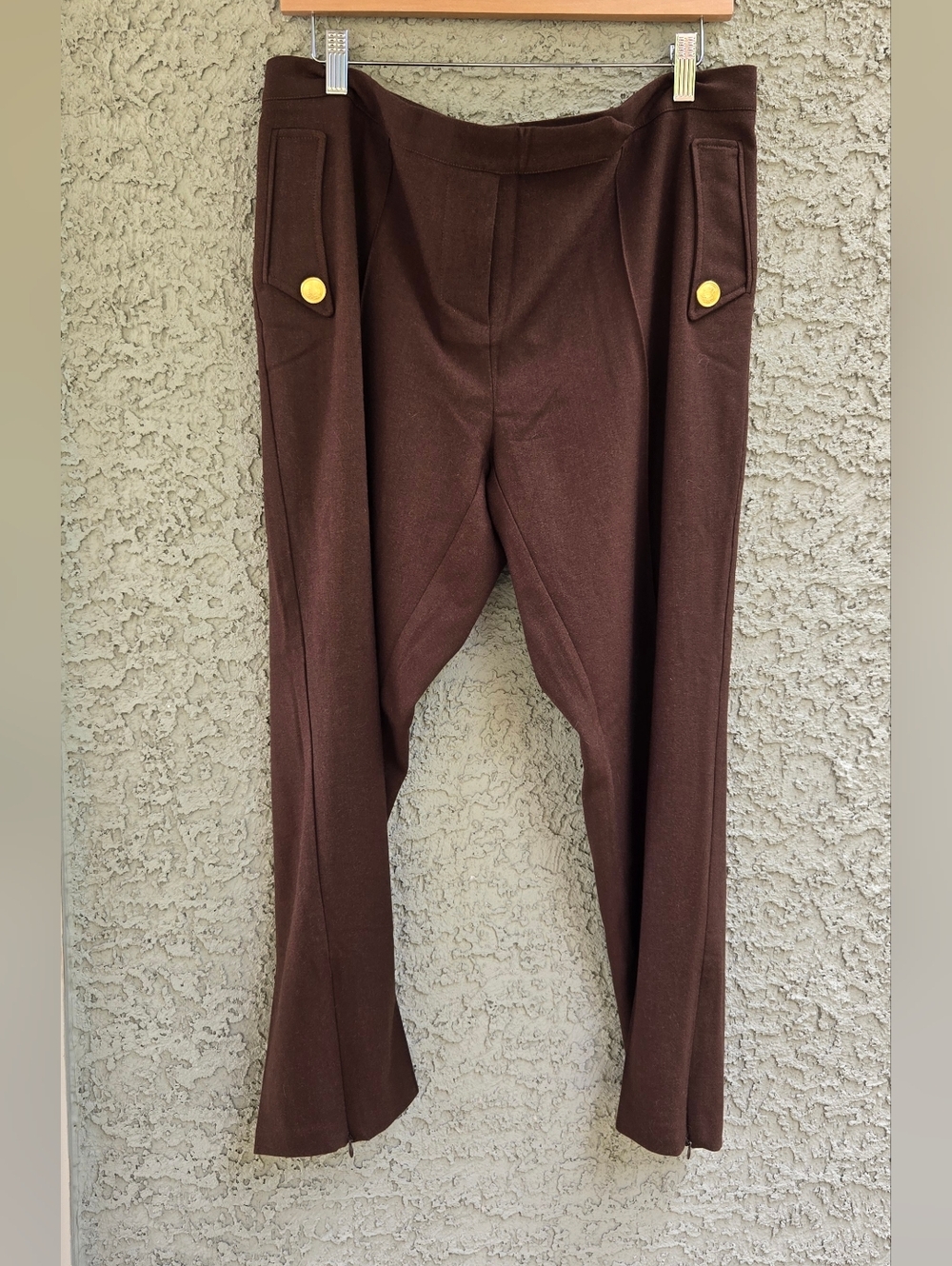 Vertigo Paris Brown High-Waist Trousers with Gold Button Detail